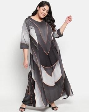 graphic print v-neck gown dress