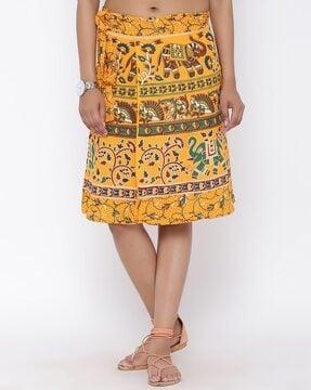 graphic print wrap skirt with belt
