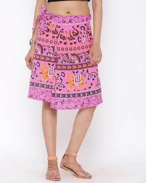 graphic print wrap skirt with belt