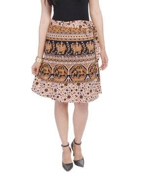 graphic print wrap skirt with belt