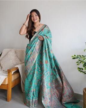 graphic print zari border saree