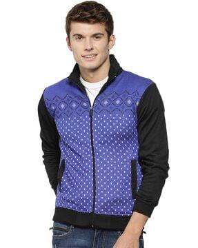 graphic print zip-front sweatshirt with insert pockets