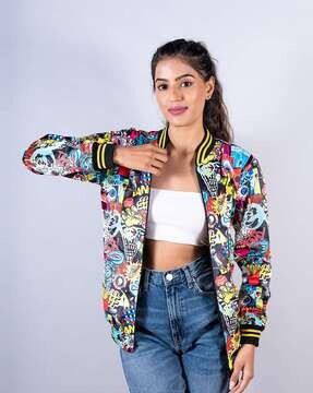 graphic print zip-front track jacket