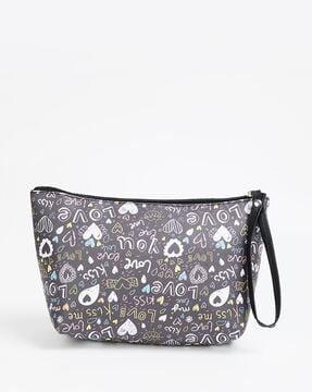 graphic printed coin pouch with zip-closure