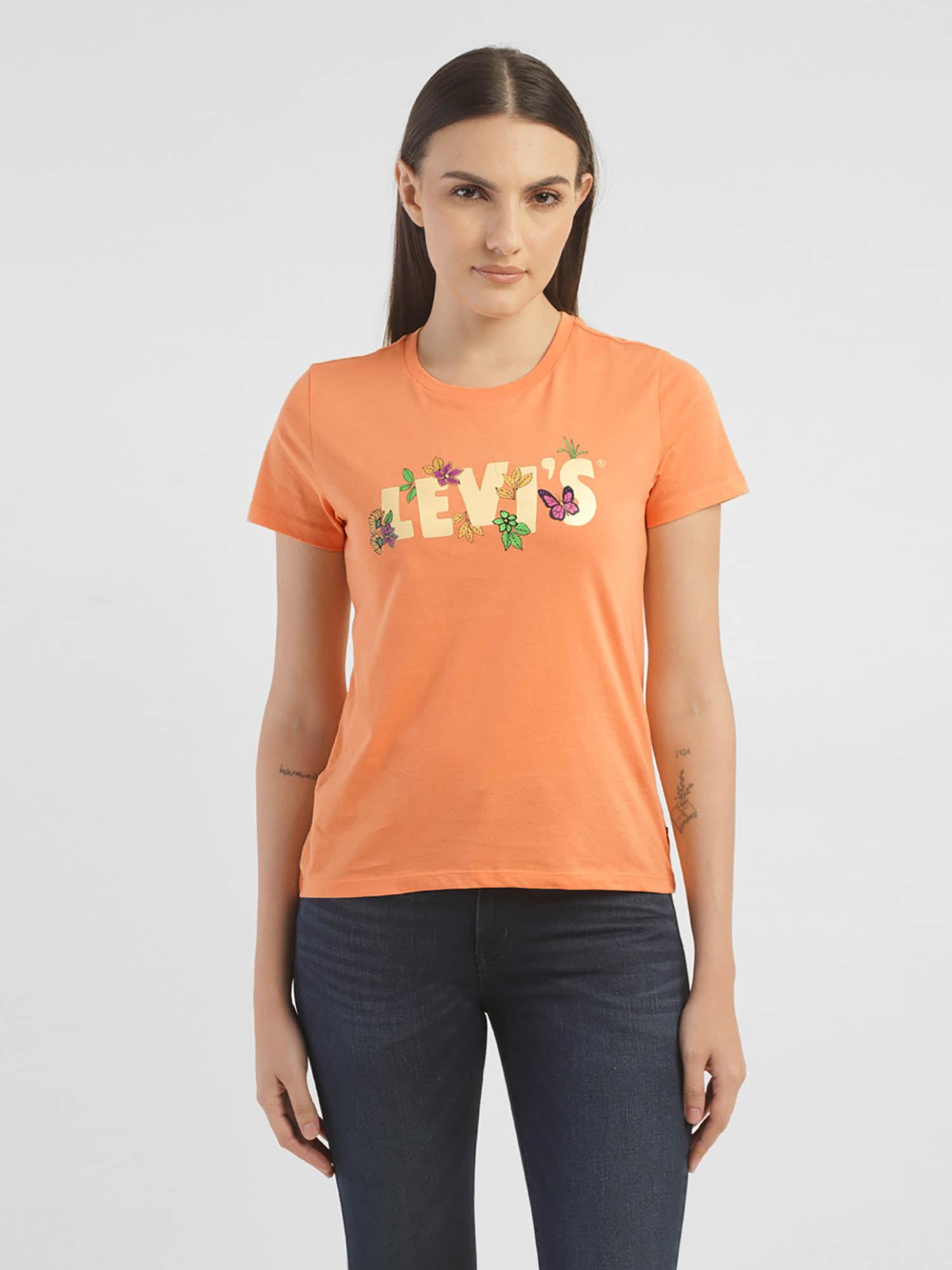 graphic printed pure cotton t-shirt-orange