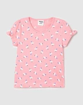 graphic printed t-shirt with puff-sleeves