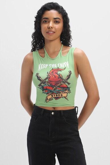 graphic regular fit cropped tank tops