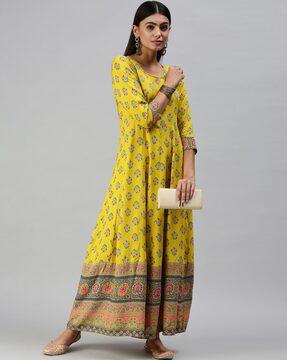 graphic round neck anarkali kurta