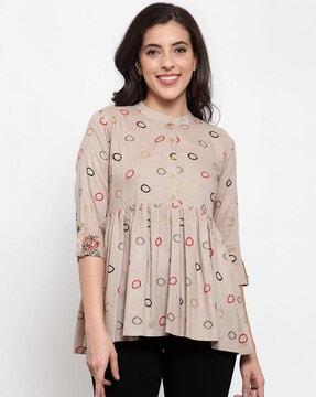 graphic tunic with curved hem