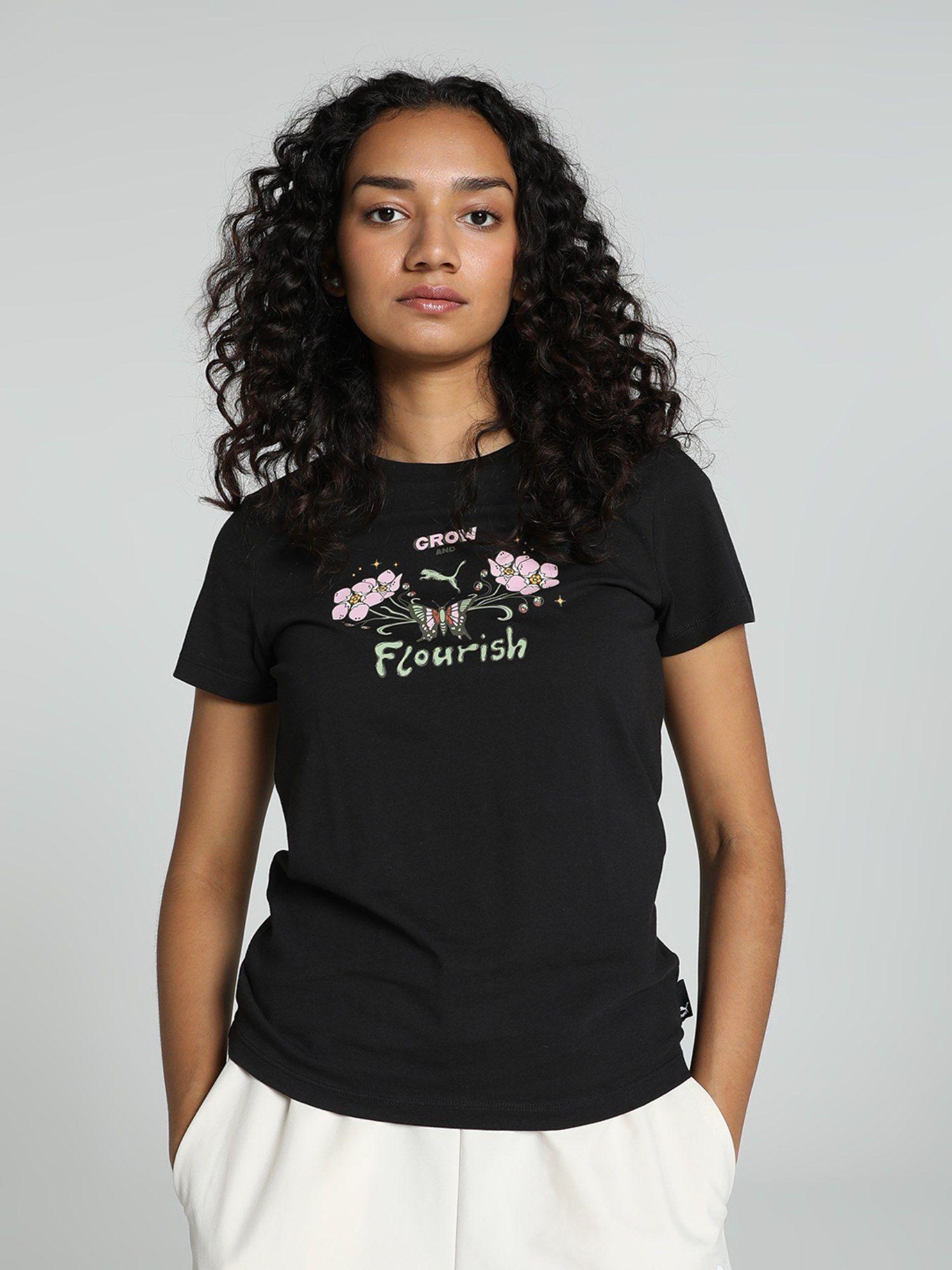 graphics grow & flourish womens black t-shirt