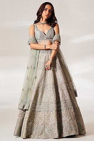 graphite organza hand embroidered lehenga set