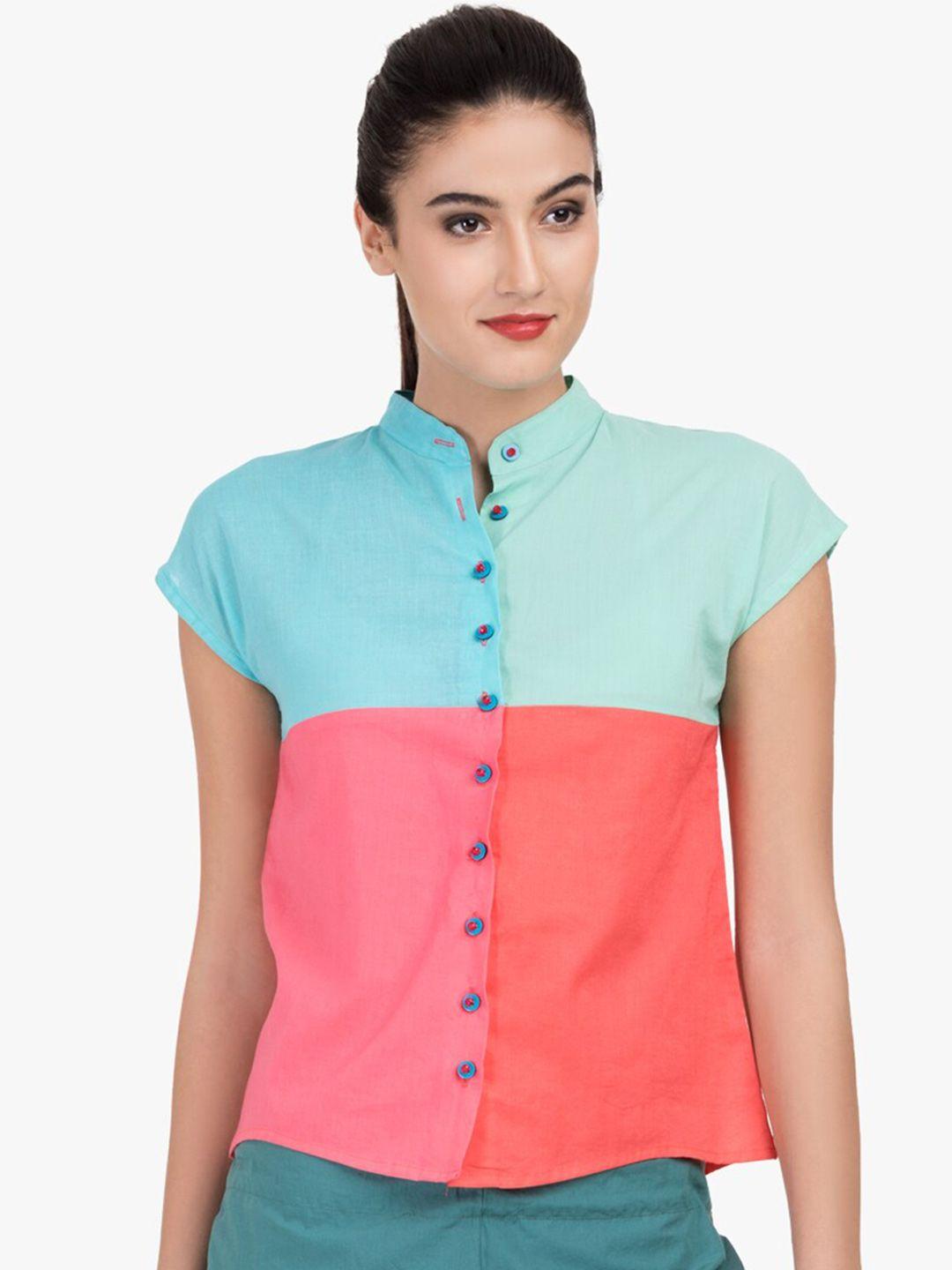 grass by gitika goyal colourblocked mandarin collar shirt style top