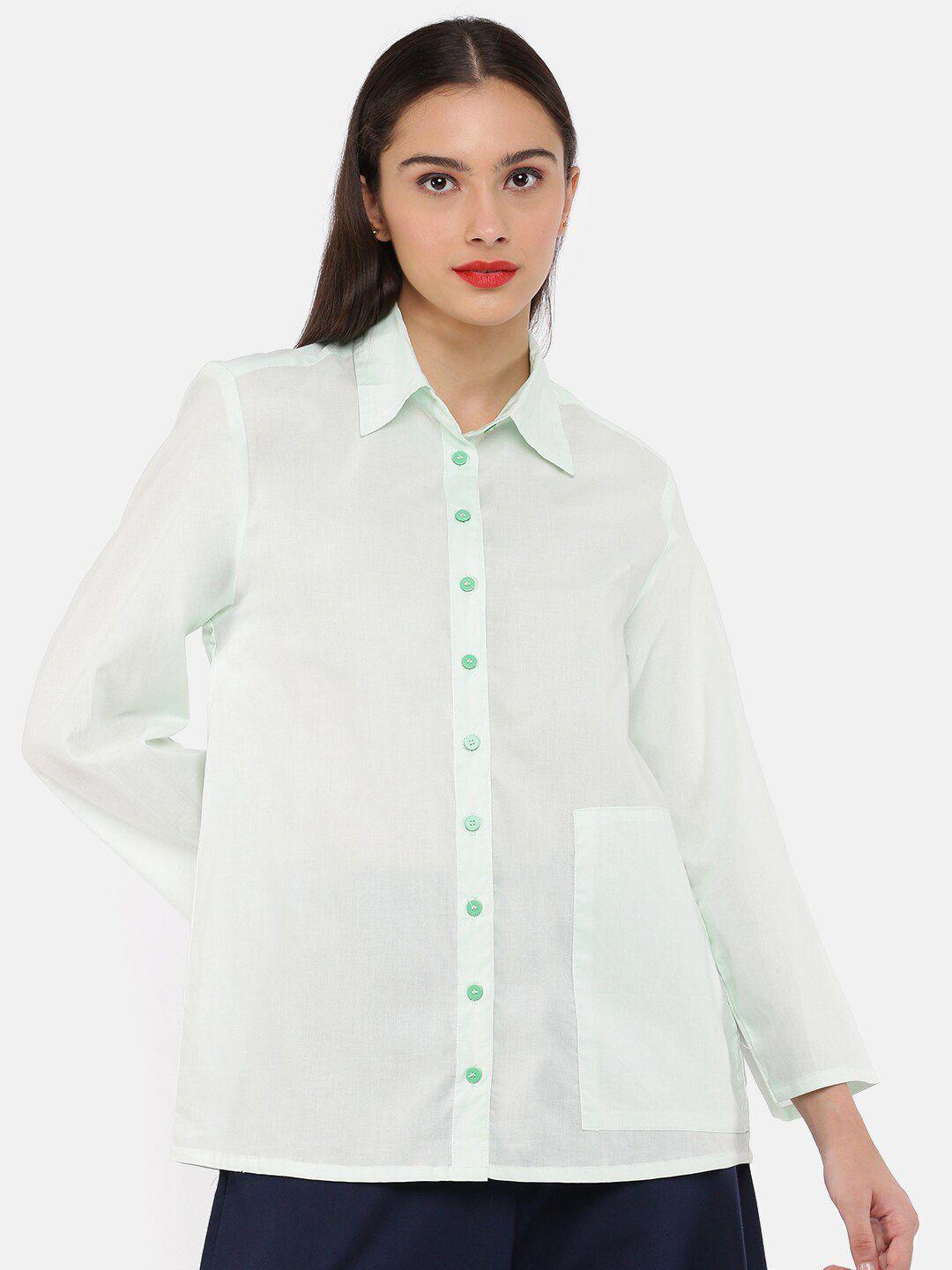 grass by gitika goyal green pure cotton shirt style top