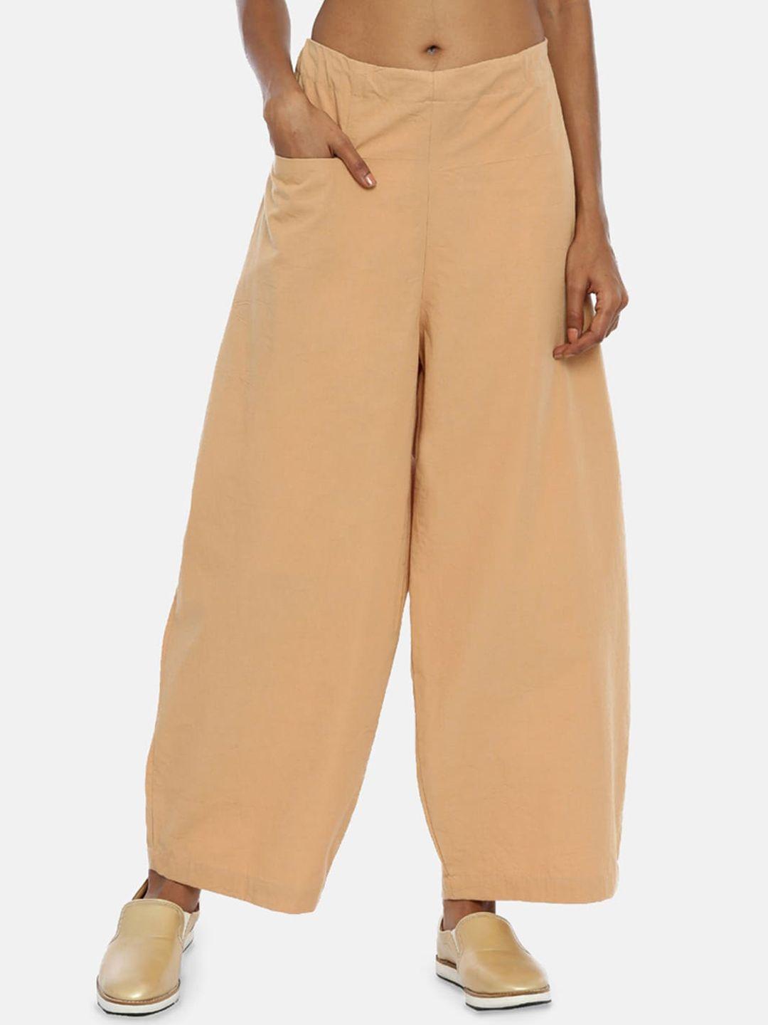 grass by gitika goyal women beige cotton parallel trousers