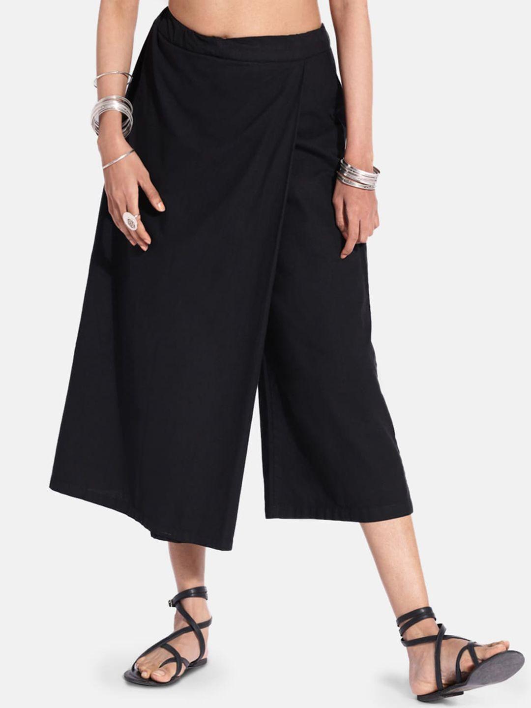 grass by gitika goyal women black pure cotton wrap over trousers