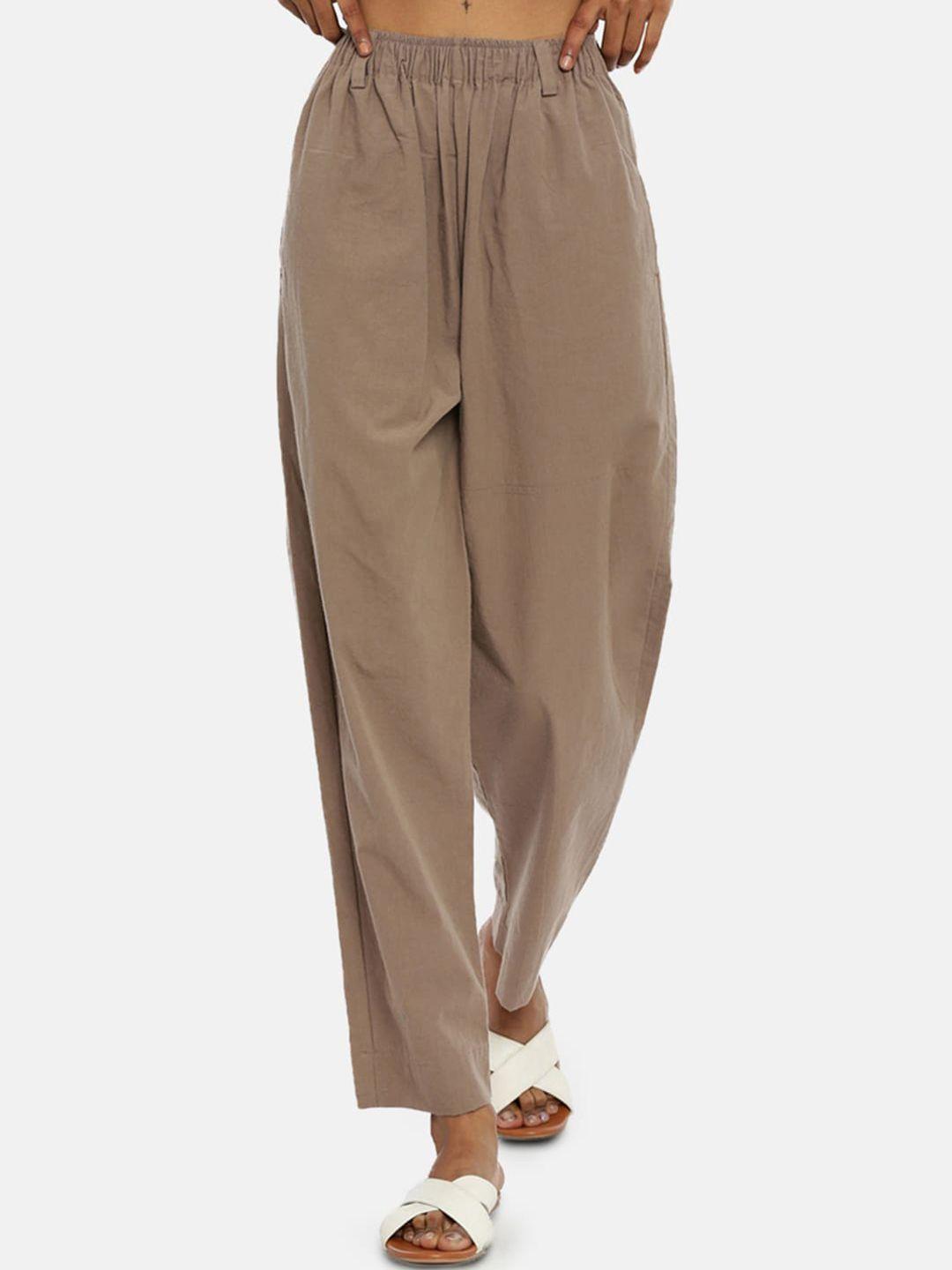 grass by gitika goyal women brown cotton trousers