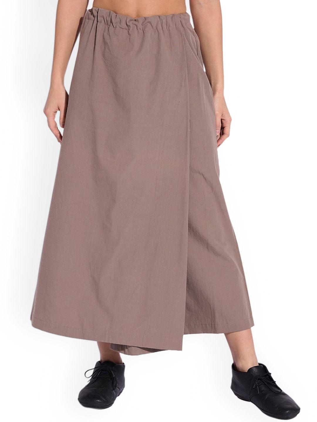 grass by gitika goyal women brown relaxed cotton flared wrap culottes