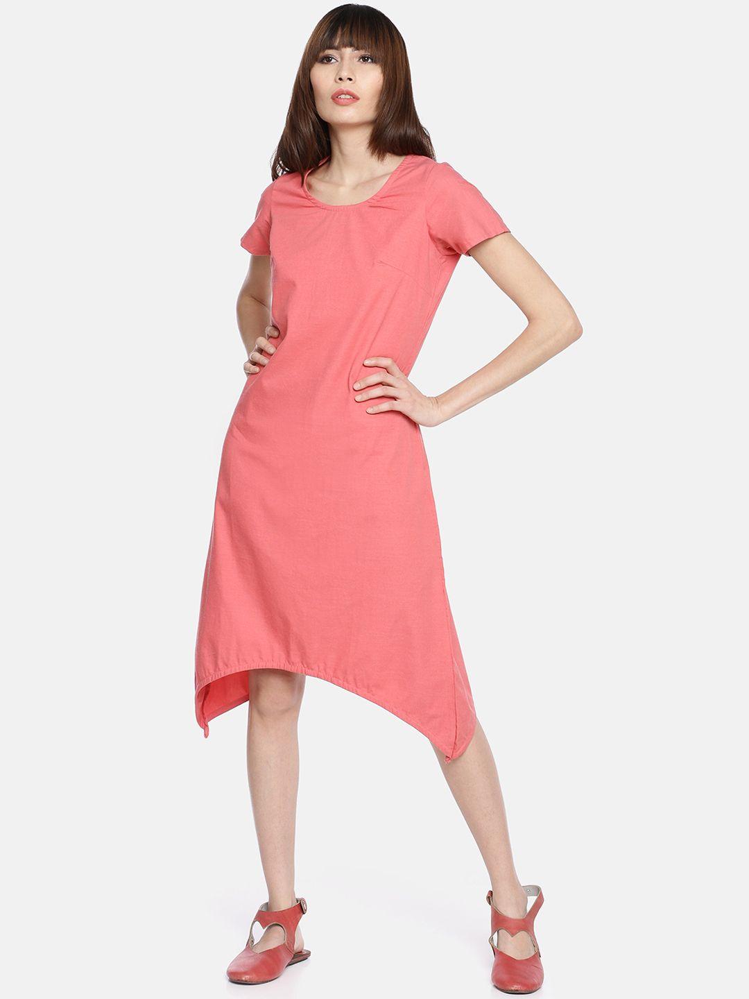 grass by gitika goyal women coral pink solid a-line dress