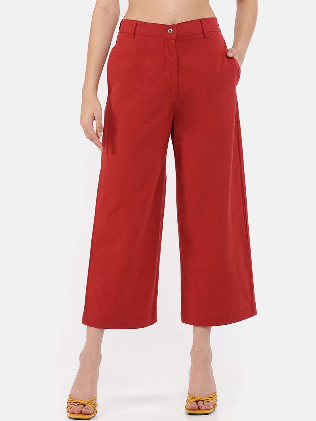 grass by gitika goyal women cotton smart slim fit high-rise culottes trousers