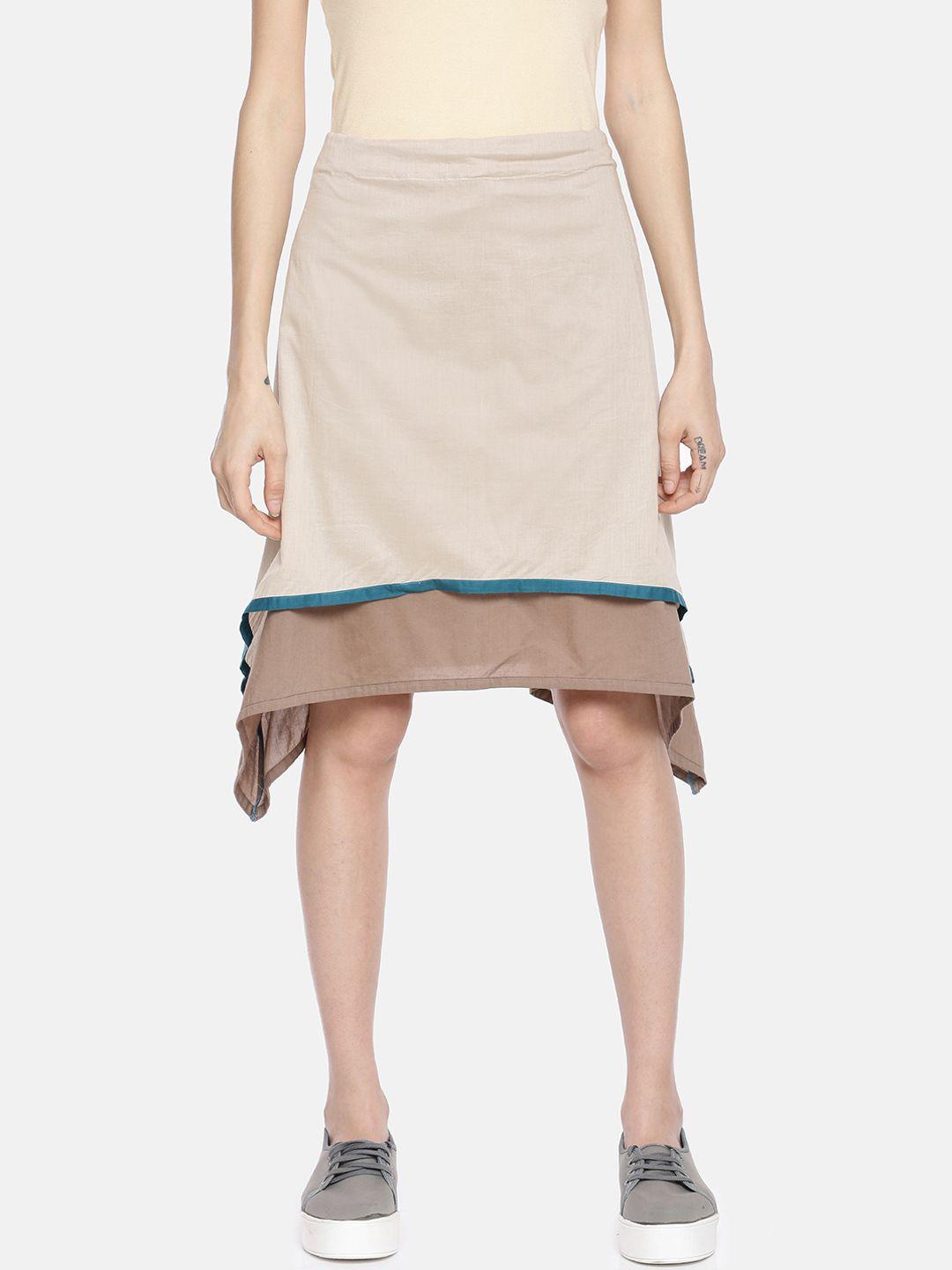 grass by gitika goyal women cream-coloured solid a-line knee-length asymmetric skirt