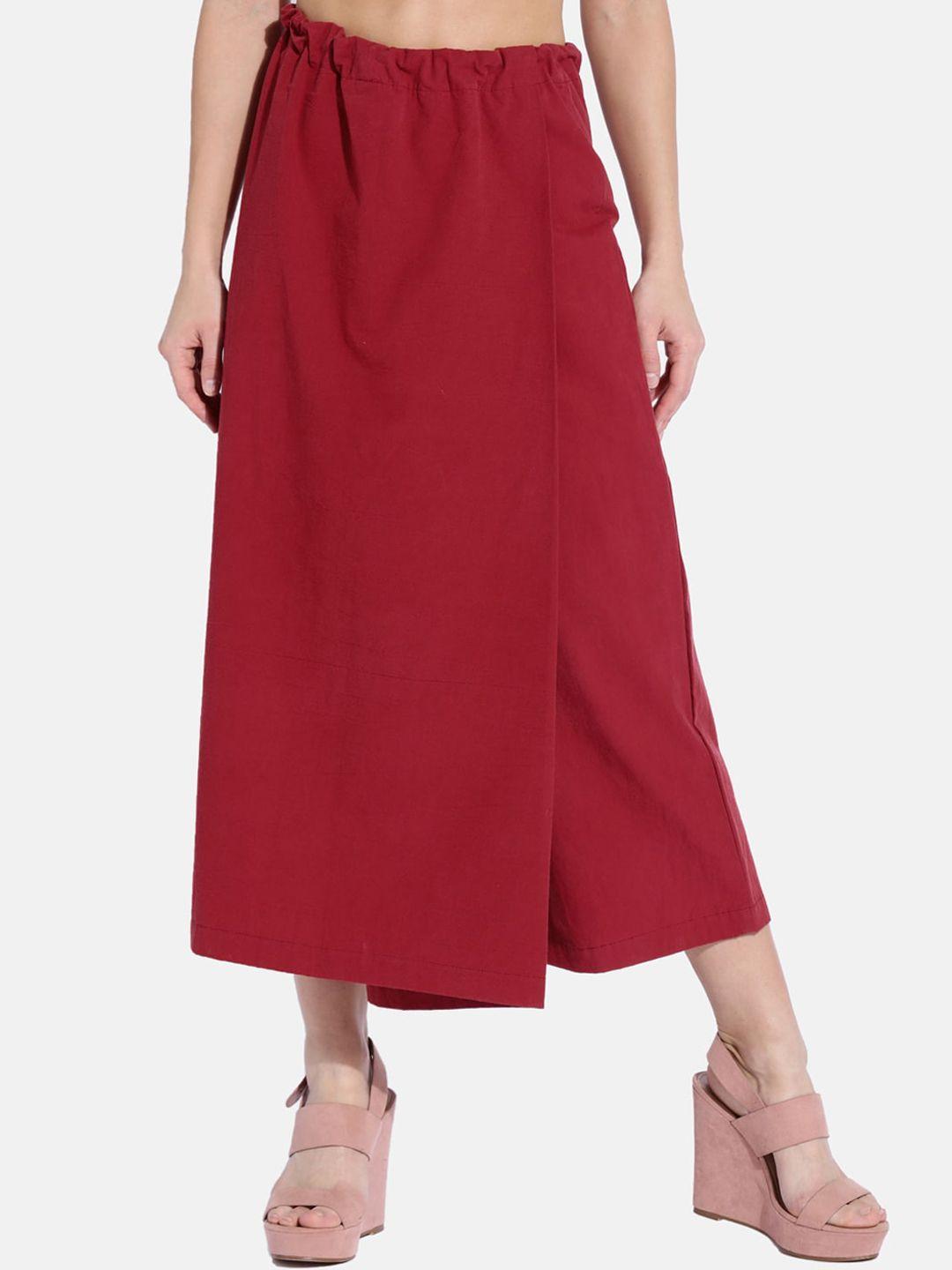grass by gitika goyal women maroon loose fit culottes trousers