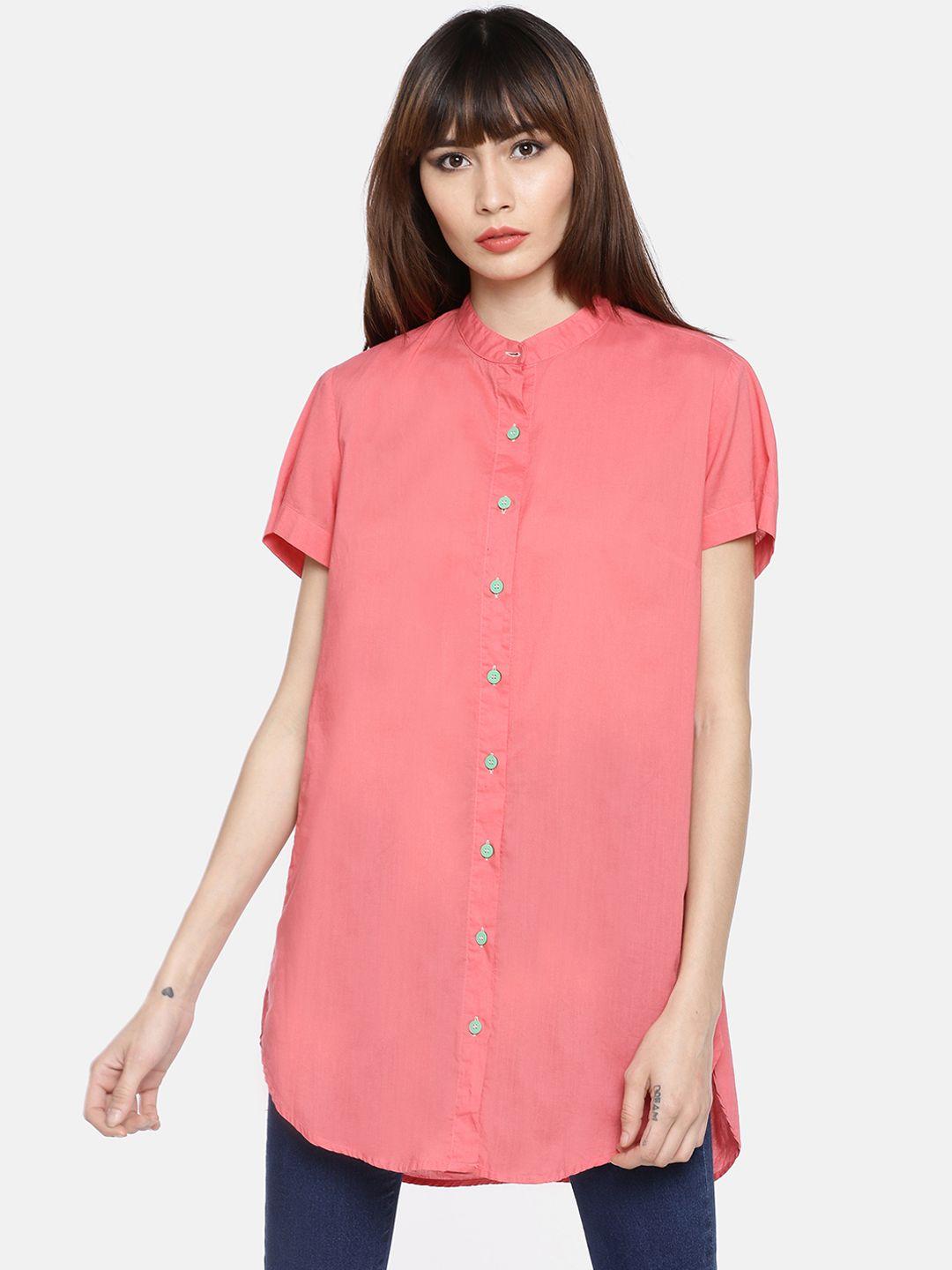 grass by gitika goyal women pink boxy solid longline casual shirt