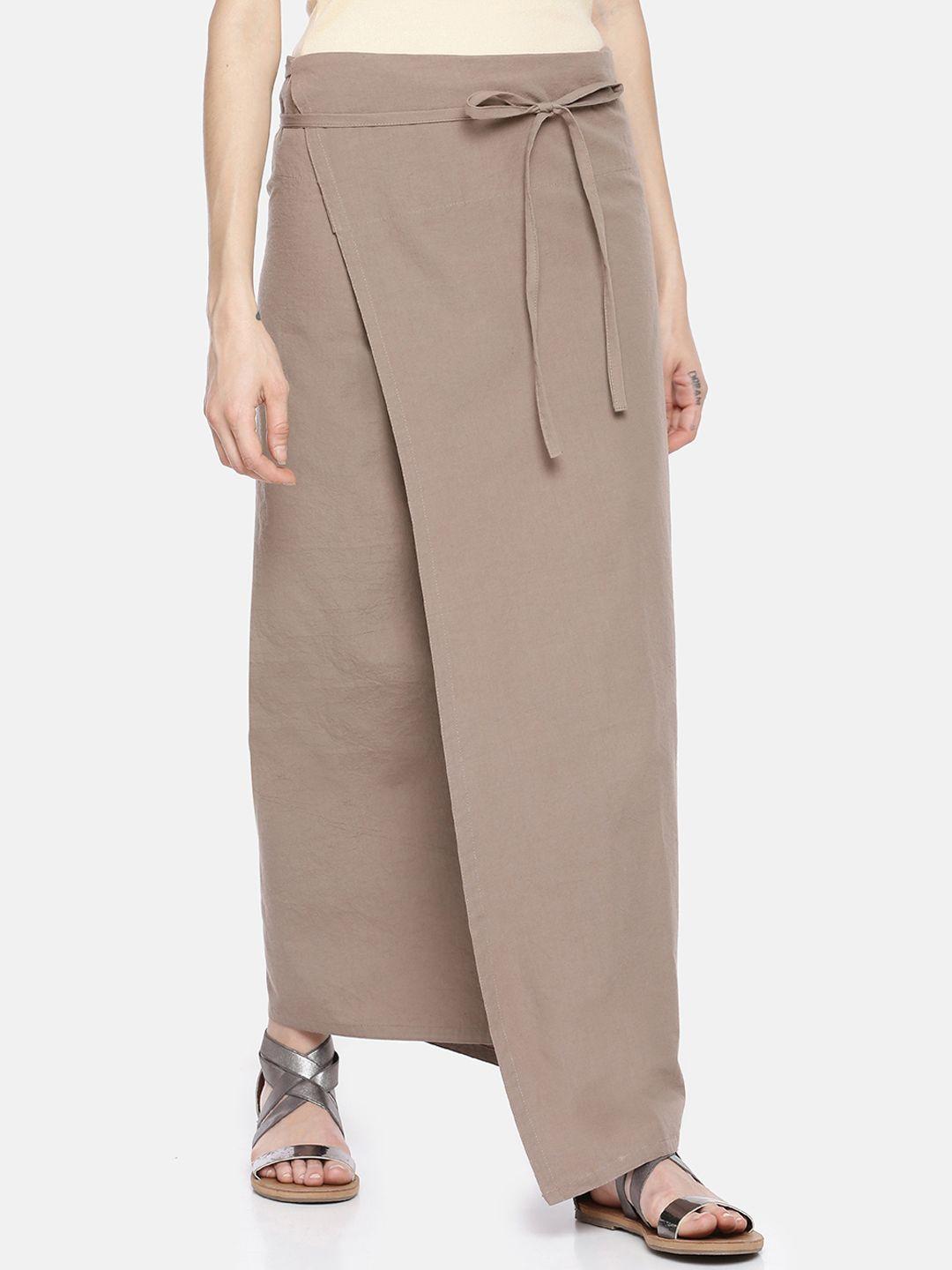 grass by gitika goyal women taupe solid wrap maxi skirt