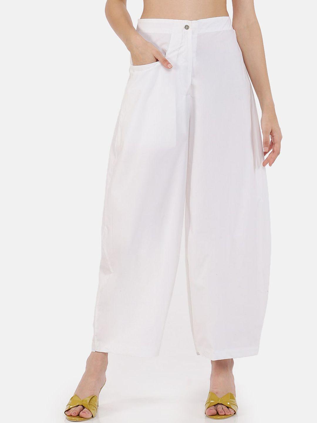 grass by gitika goyal women white classic loose fit high-rise culottes trousers