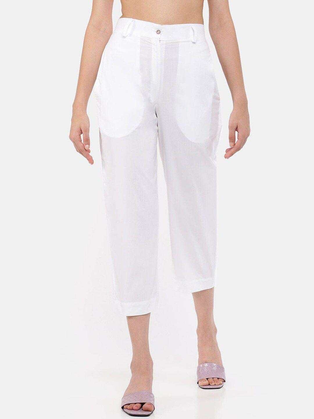 grass by gitika goyal women white cotton cigarette trousers