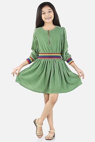 grass green embroidered dress for girls