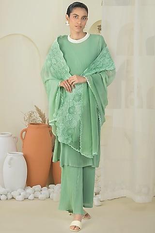 grassy green georgette viscose & polyester kurta set