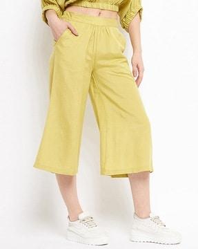 grathered-front mid-rise culottes