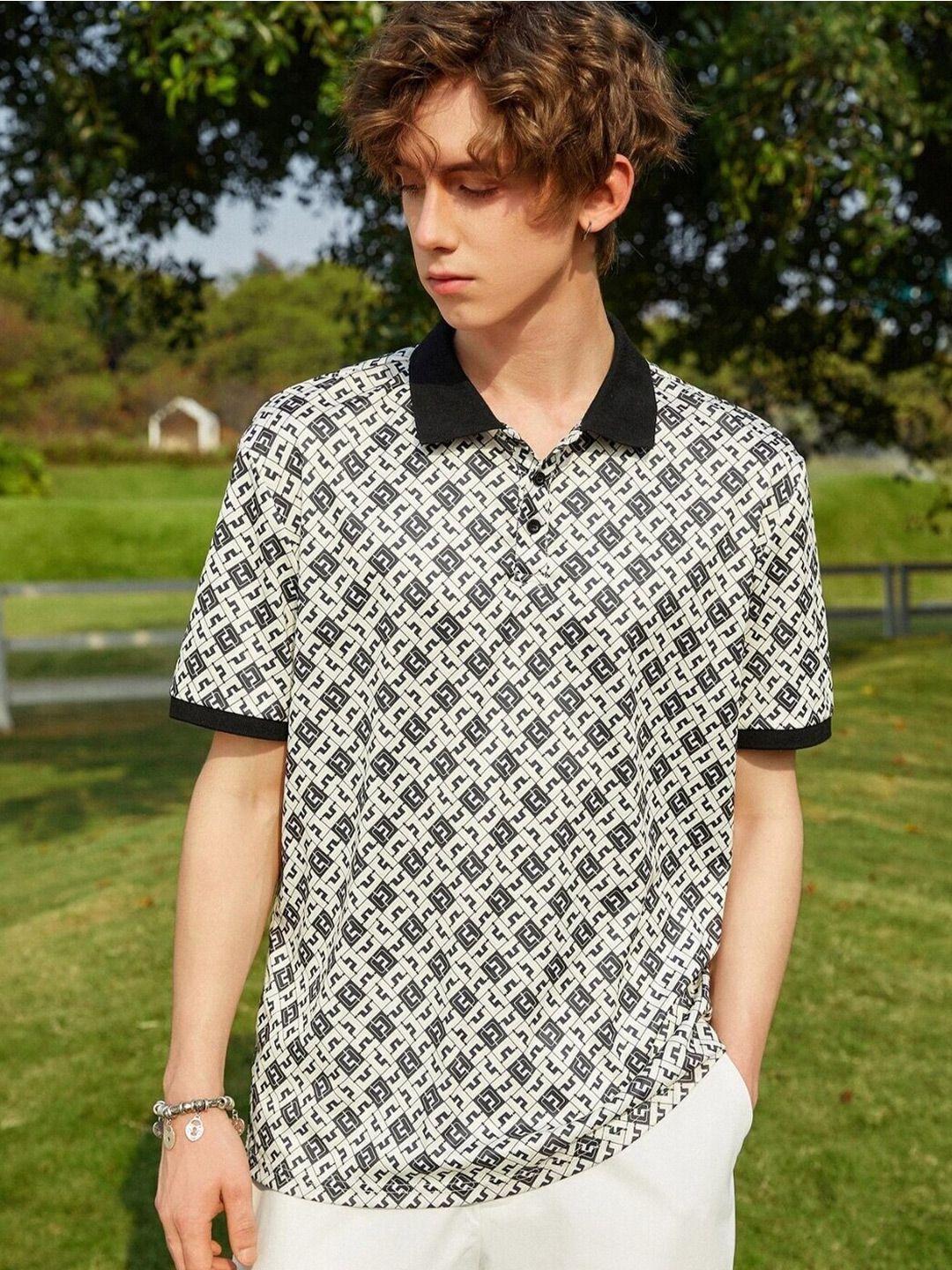 greciilooks abstract printed polo collar cotton t-shirt