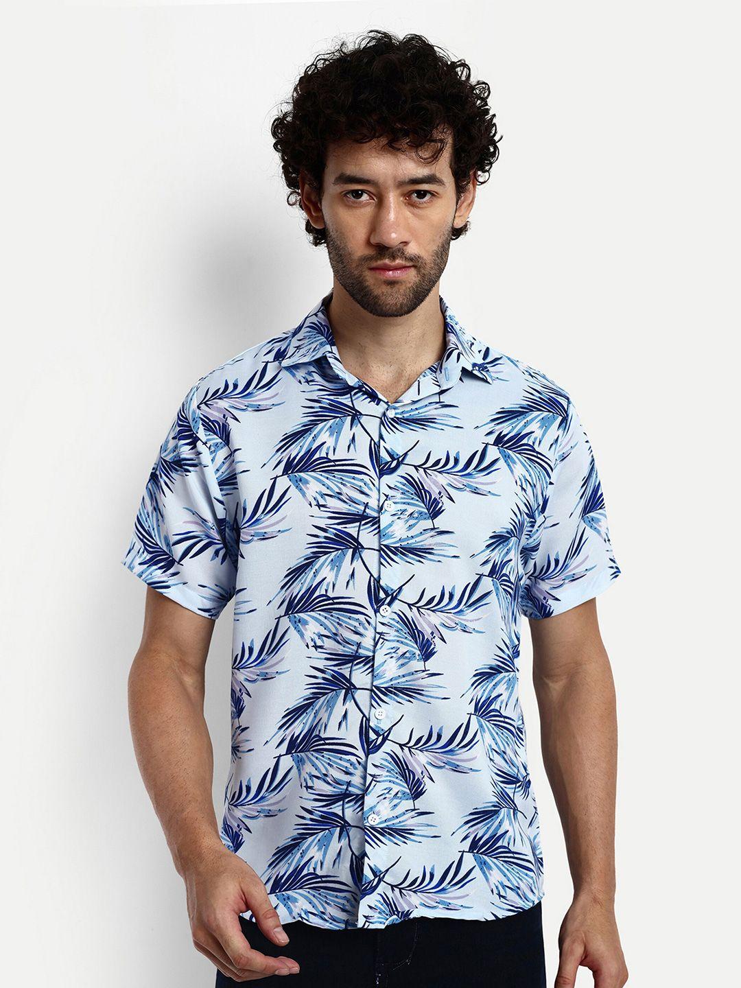 greciilooks men blue relaxed opaque printed casual shirt