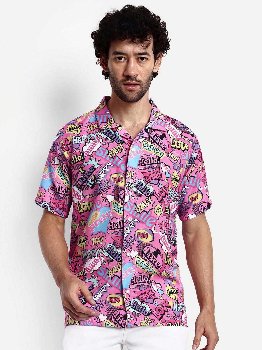 greciilooks men pink relaxed opaque printed casual shirt