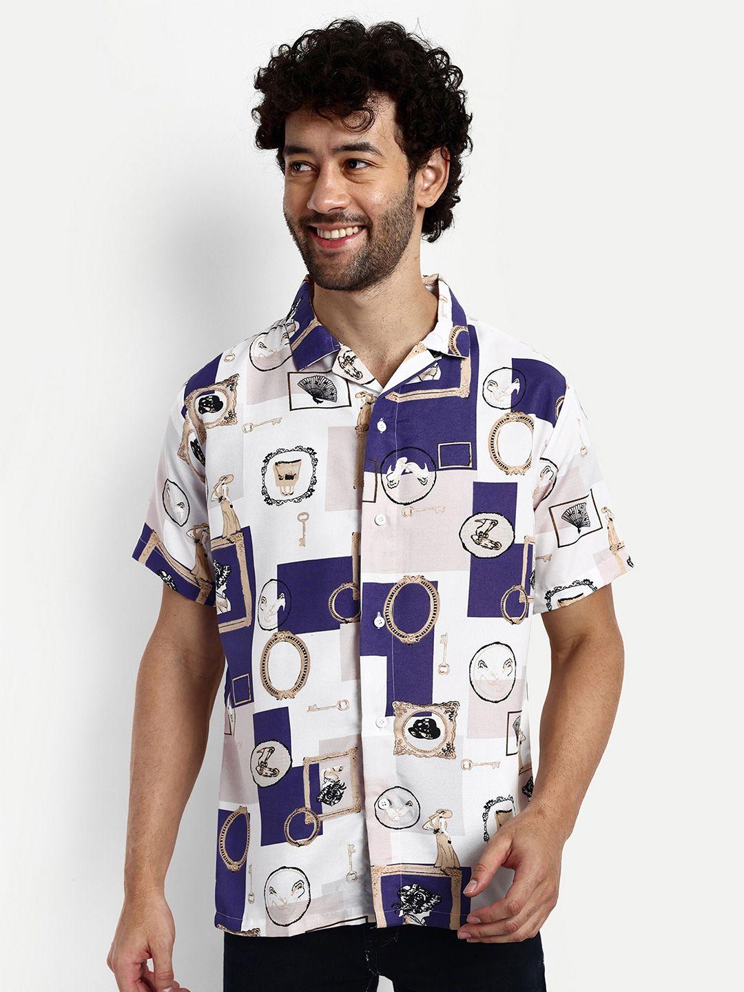 greciilooks men purple relaxed opaque printed casual shirt