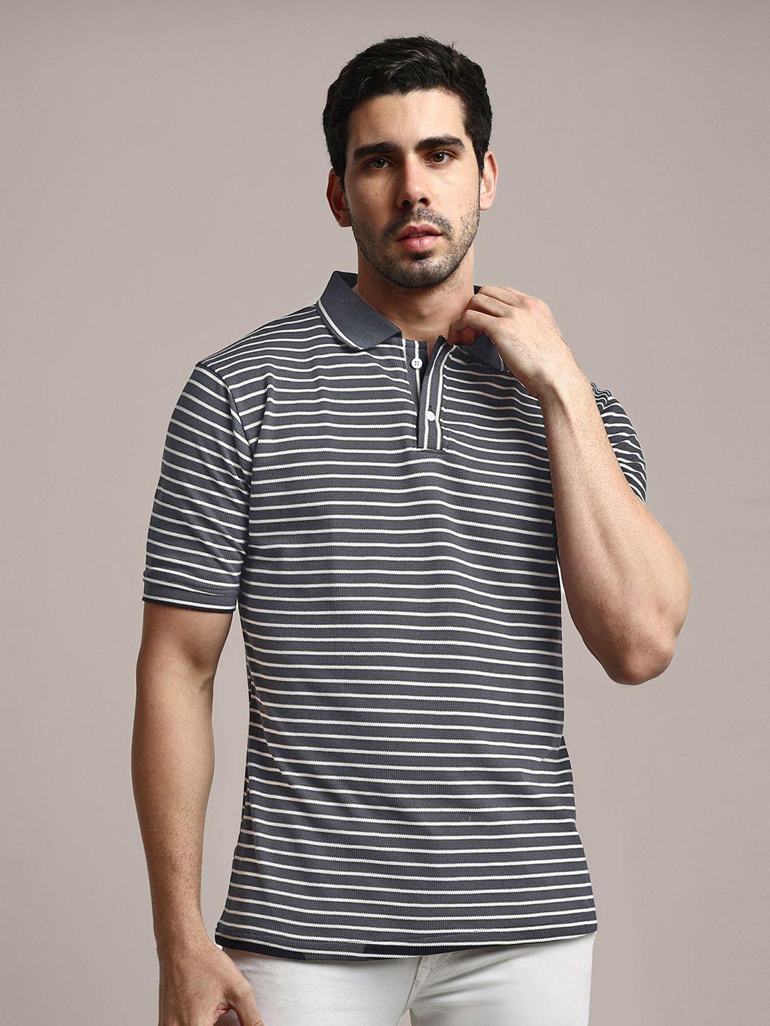 greciilooks striped polo collar cotton casual t-shirt