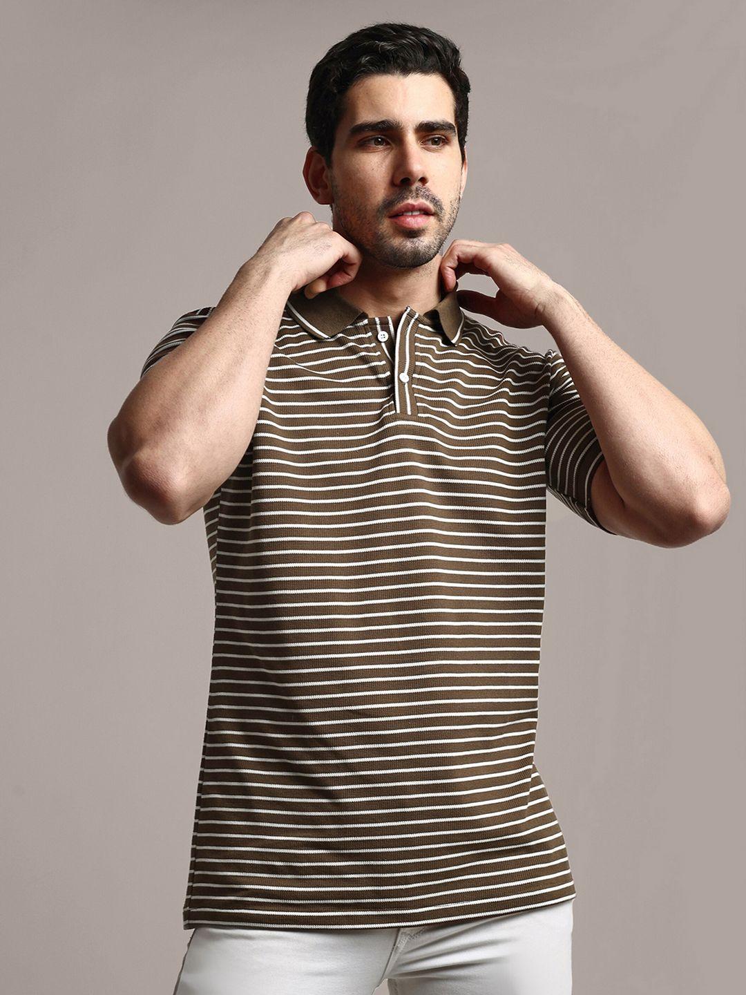 greciilooks striped polo collar three-quarter sleeves cotton casual t shirt