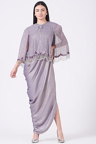 greek lavender dress with embroidered cape