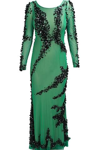 green and black sequins and beads embellished helen gown