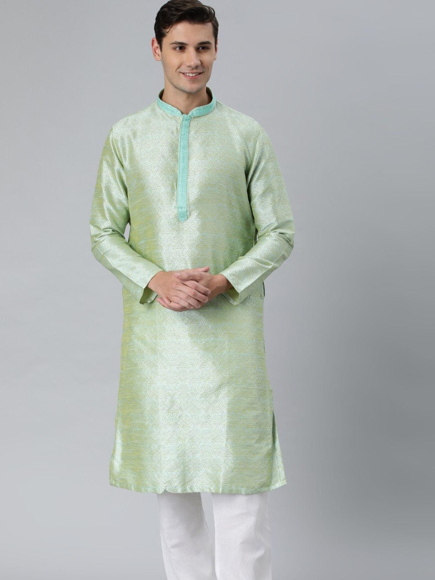 green art silk full sleeves solid kurta