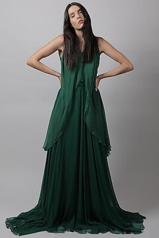 green asymmetrical gown