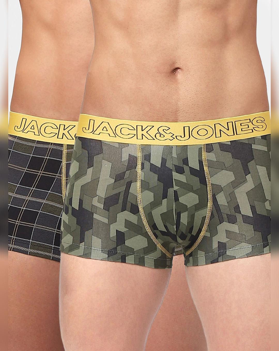 green camo and check trunks - pack of 2