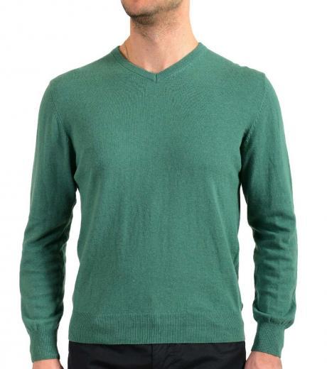 green cashmere v-neck sweater