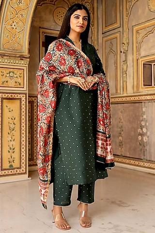 green chanderi mukaish embroidered kurta set