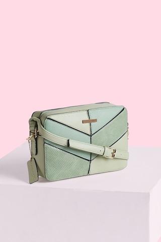 green color block casual faux leather women cross body bag
