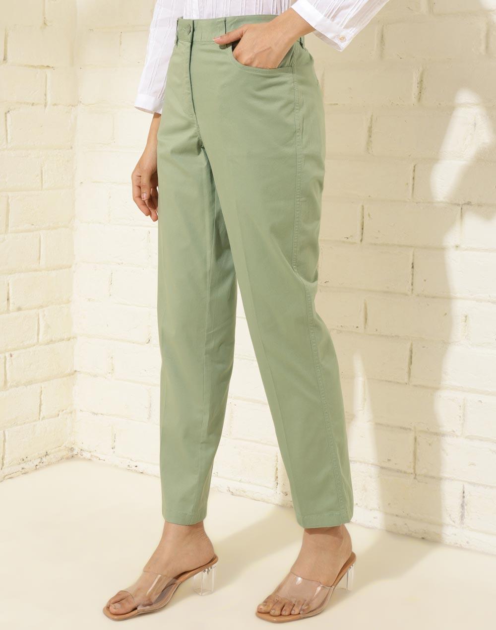 green cotton full length formal pant
