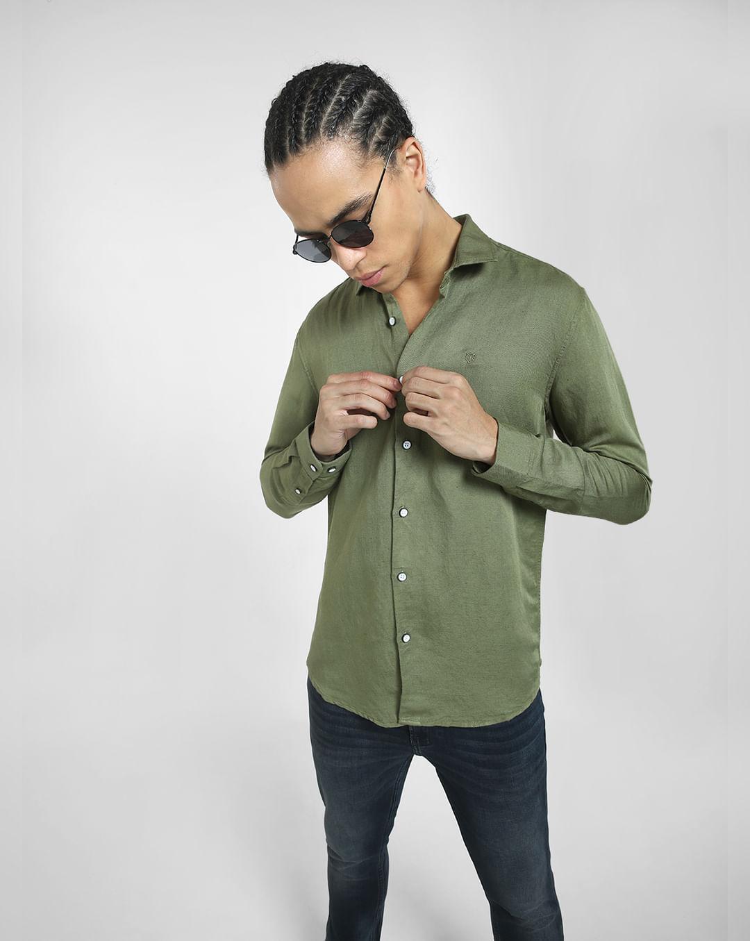 green cotton full sleeves shirt