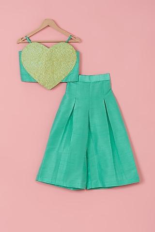 green cotton heart co-ord set for girls