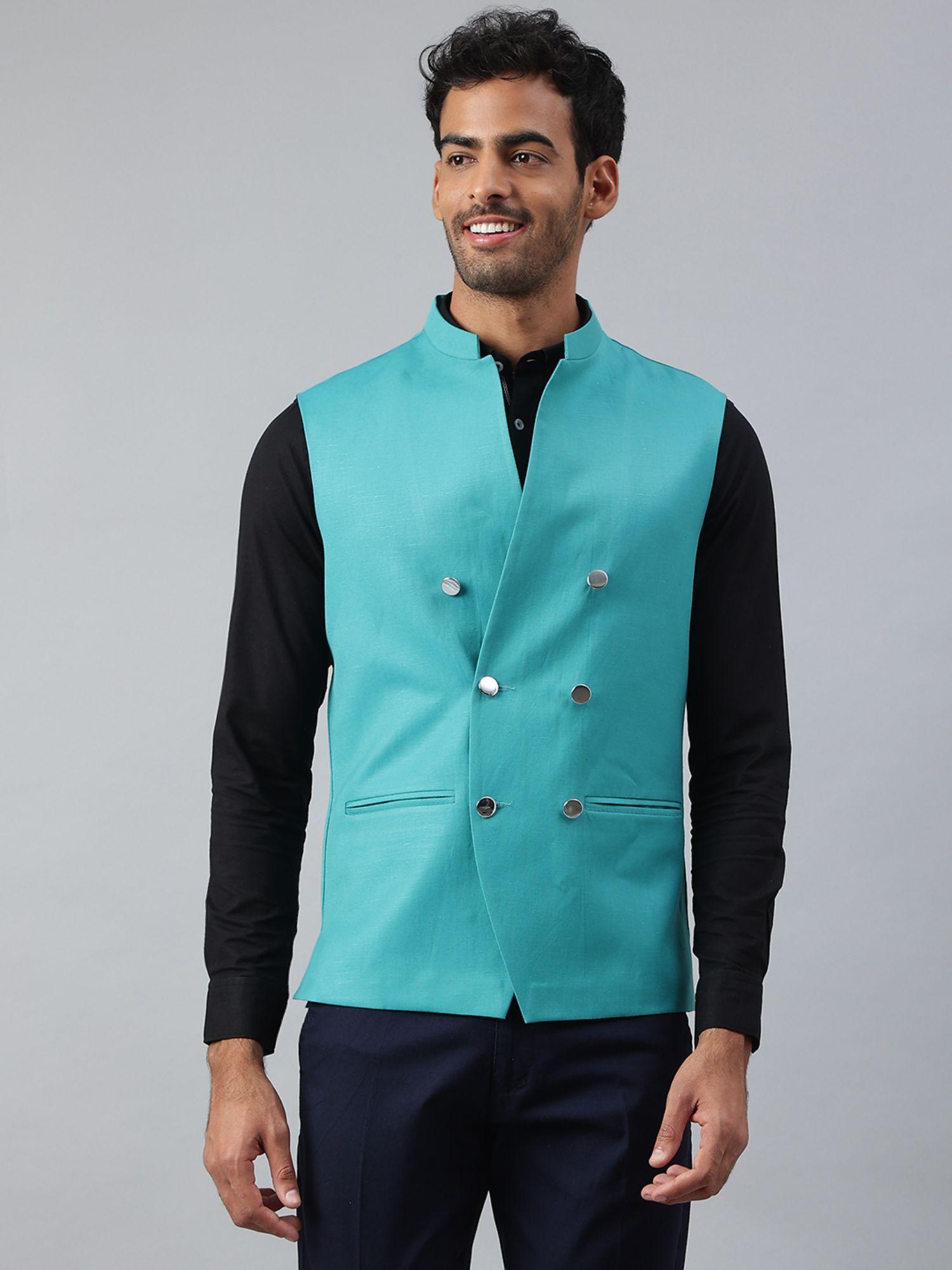 green cotton linen solid jackets